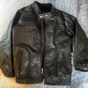 Boys black faux leather jacket sz 7/8